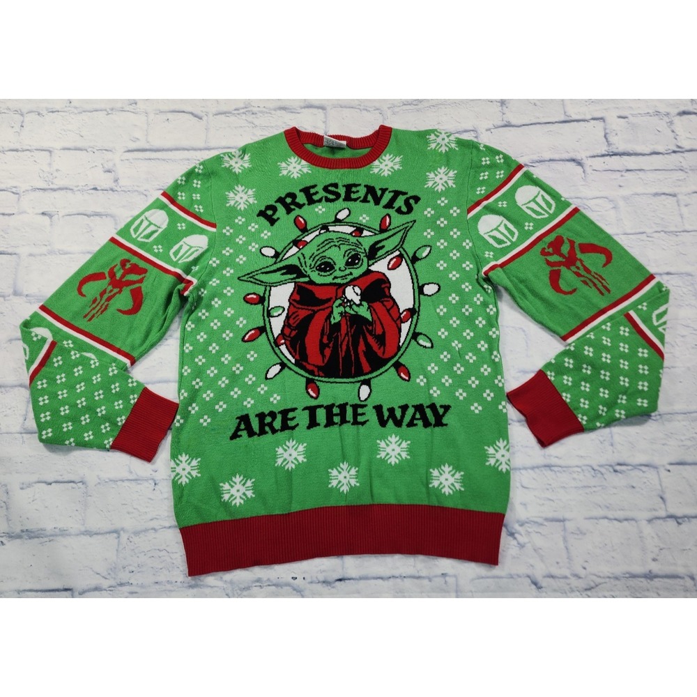 Star Wars Mandalorian SIZE L Christmas Sweater Baby Yoda Presents Are the Way